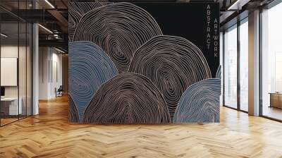 vector abstract japanese style landscapes lined waves in black and gold colours Wall mural