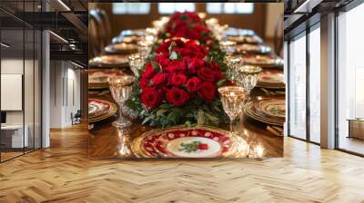 A beautiful table setting for a banket at a wedding or Christmas dinner Wall mural