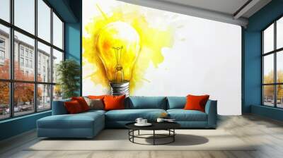 A colorful background with paint splashes, depicting idea lights on a blue background Wall mural