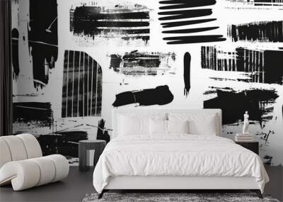 A grungy charcoal marker underline handdrawn brushstrokes. Bold charcoal freehand stripes and paint shapes. Doodles drawn in crayon or marker. Modern illustration of horizontal emphasis, scrawl. Wall mural