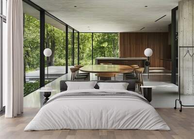 A kitchen interior with a dining and cooking zone and a panoramic window Wall mural