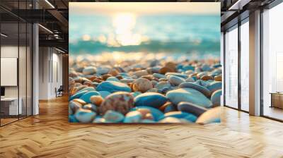 A natural beach with a pile of multicolor pebbles Wall mural