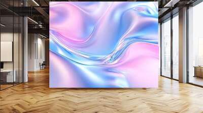 A seamless iridescent neon webpunk or vaporwave aesthetic surreal wavy marble pattern in holographic pink and blue colors. Wall mural