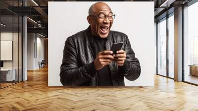 African American middle-aged man using cell phone, cutout Wall mural