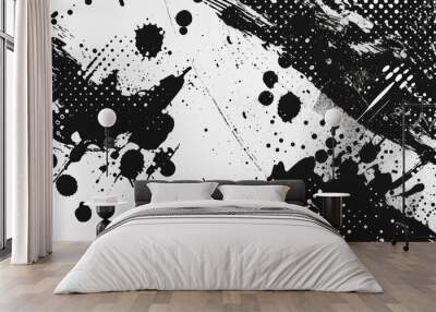 An abstract black halftone with a subtle vintage shine ink texture and a monochrome splash grunge pattern. Wall mural