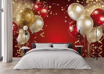 An abstract red celebration background template illustrated with red gold balloons suitable for advertising or generative art Wall mural