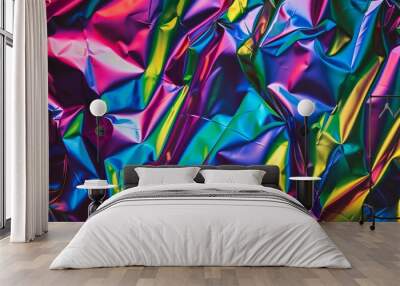 An elegant, colorful holographic liquid texture background with metallic foil effect Wall mural