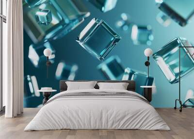 Animated background with floating glass cubes, looped 4k video, 3D rendering Wall mural