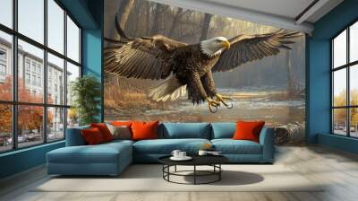 Bald Eagle trying to catch a fish in a river, wildlife background, wallpaper Wall mural