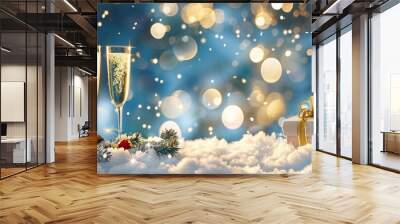 Champagne flutes decorated for the New Year toast Wall mural