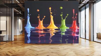 Colorful splashes of liquid in 3D Wall mural