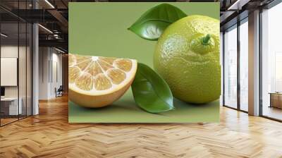 Detailed 3D illustration of a citrus fruit with section parts. Wall mural