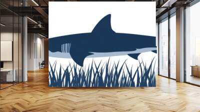 Digital illustration of a deep blue ocean underwater world life shark Wall mural