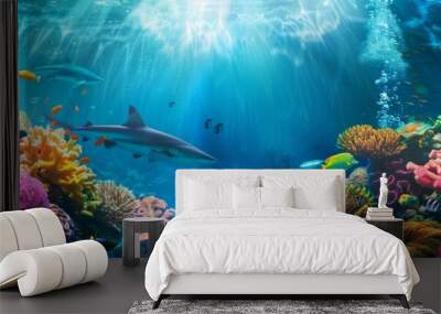 Diving in a tropical reef surrounded by sea life Wall mural