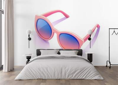 Fashion sunglasses with black lenses isolated on transparent background in 3D Wall mural