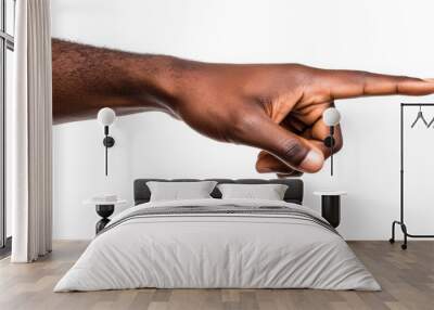 Hand of a black male pointing or touching something on a transparent background Wall mural