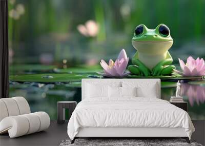 HD 8K wallpaper with a frog on a leaf Wall mural