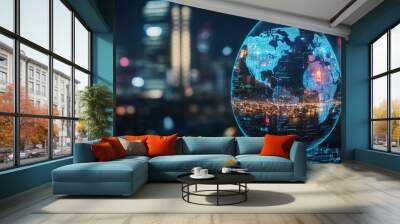 Illustration of an abstract globe focused on North America generated using AI Wall mural