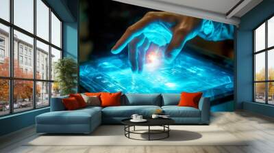 Interaction between a robotic hand and a holographic touchscreen Wall mural