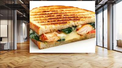 Isolated on a transparent background, roasted red peppers, mozzarella cheese, and spinach with pesto chicken on focaccia Wall mural