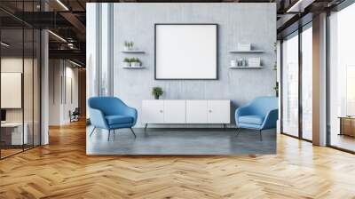 Living room interior with shelf and window, mockup frame Wall mural