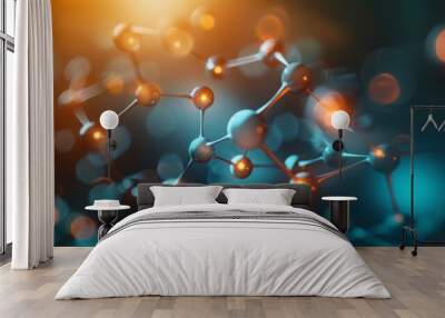 Molecular puzzle template, abstract dot molecule, social logo in 3D Wall mural