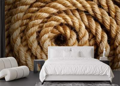 Natural fiber rope tightly coiled, cut out in close-up Wall mural