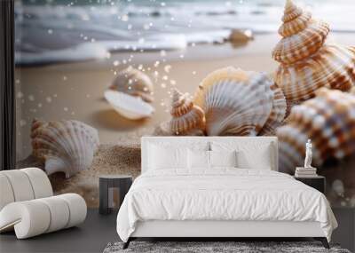 PNG shell on sand sticker, creative summer travel concept art Wall mural