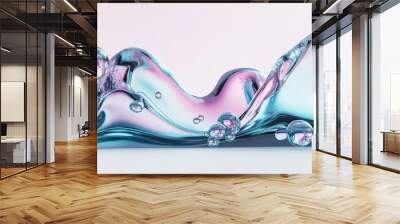 Ribbon or water wave, colorful fluid shape with holographic gradient texture, translucent liquid flowing in motion. 3D illustration. Wall mural