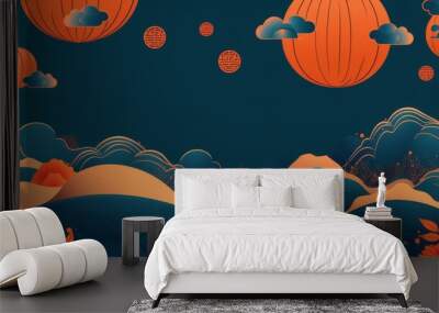 Set of orange and blue modern backgrounds for the Chinese Mid Autumn festival Wall mural