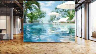 Swimming pool in front of a beach. Summer vacation concept. 3D rendering. Wall mural