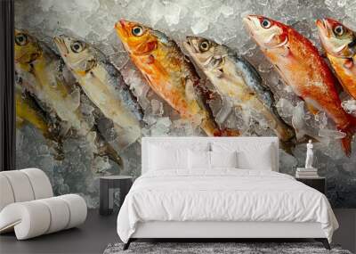 The fish at Eminonu Fatih Fish Market in Istanbul (Turkey) are frozen symmetrically. Wall mural