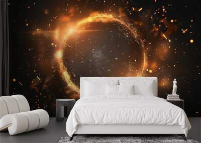 The PNG is a shining magic portal effect on a black background with fireworks at night Wall mural