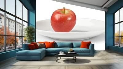 The red apple on the white plate is isolated on a transparent background Wall mural