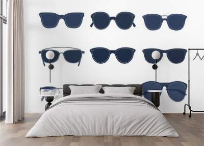 The silhouette of sunglasses. Isolated elegant eyewear set with metal plastic shapes set on a white background. High quality HD illustration. Wall mural