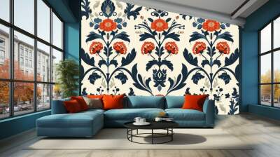 This seamless pattern features a decorative Mughal motif in a modern color scheme Wall mural