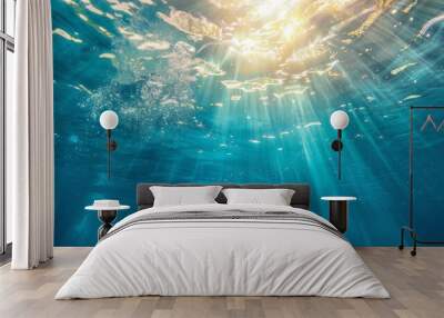 Using Stock AI, an underwater sea in blue sunlight can be seen Wall mural