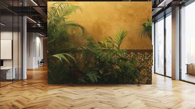 Wallpaper with vintage tropics on a textured background Wall mural