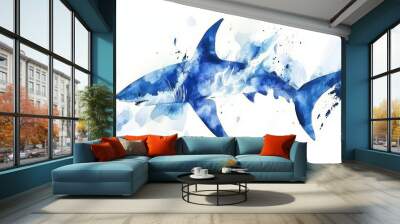 Watercolor bull shark illustration isolated on white background. Underwater animal collection. Wall mural