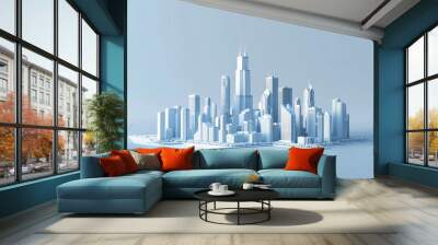 with white material, a 3d illustration of chicago is shown. Wall mural