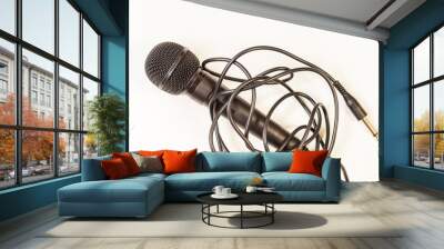 black wired microphone on white background Wall mural