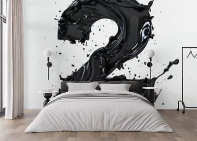 3D number 2 with black ink drop splash texture realistic modern design, soft lighting, white background Wall mural