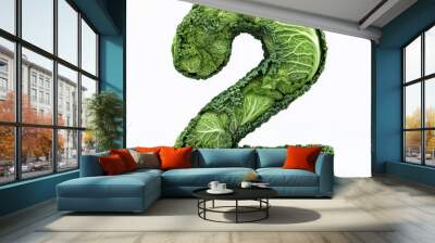 3D number 2 with cabbage texture realistic modern design, soft lighting, white background Wall mural