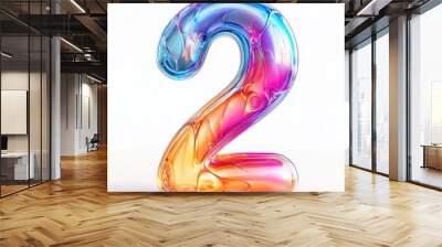 3D number 2 with fluid glass effect, vibrant gradient colors texture realistic modern design, soft lighting, white background.  Wall mural