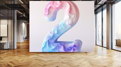 3D number 2 with watercolor paint realistic modern design, soft lighting, white background Wall mural