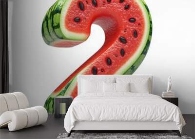 3D number 2 with watermelon texture realistic modern design, soft lighting, white background.  Wall mural