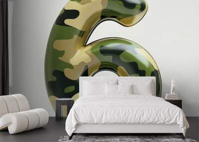 3D number 6 with camouflage realistic modern design, soft lighting, white background  Wall mural