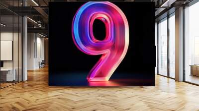 3D number 9 with colored led light texture realistic modern design, soft lighting, black background  Wall mural