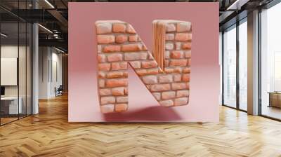 Alphabet. 3d letters render brick set. Letters set. Letter Nn. Brick letter Nn Wall mural