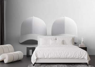 Blank white cap mockup, front and back view, 3d rendering white background  Wall mural